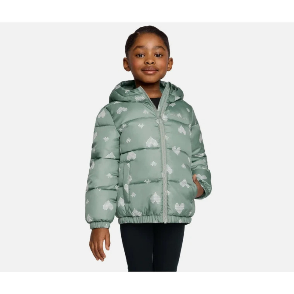 Miles the Label Kids Hooded Puffer Jacket Girls Green (Hearts) Size 4T. NWT